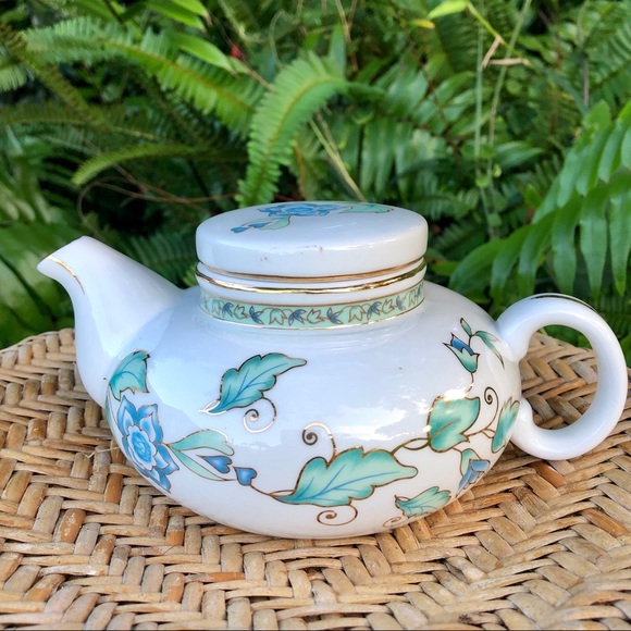 Nantucket Kitchen Nantucket Small Aqua I Blue I Gold Floral Teapot